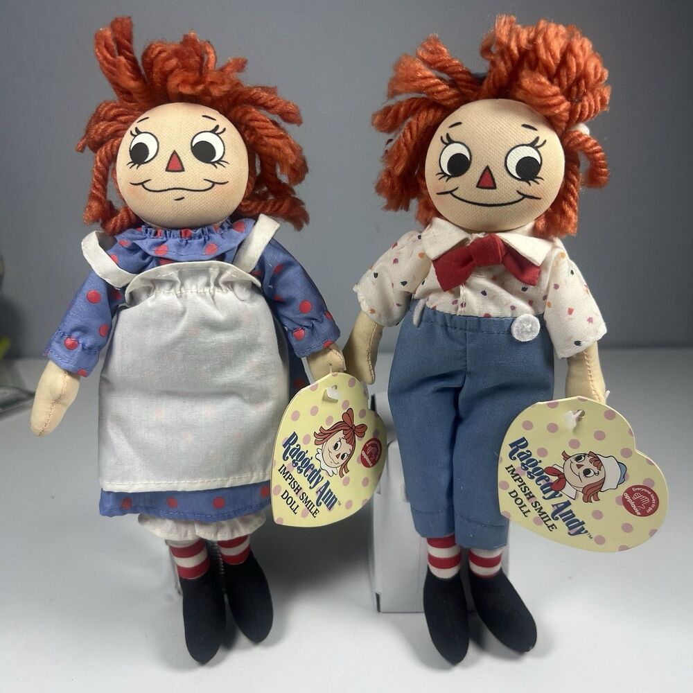 New Vintage 9" RARE 2003 Raggedy Ann & Andy IMPISH Smile Bendable Doll Set